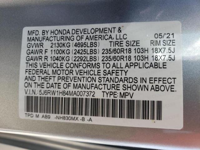 2021 HONDA CR-V EXL 5J6RW1H84MA007372