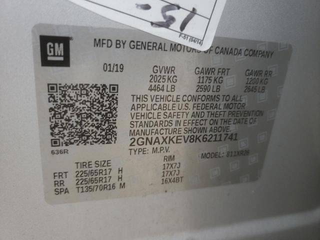 2019 CHEVROLET EQUINOX LT 2GNAXKEV8K6211741