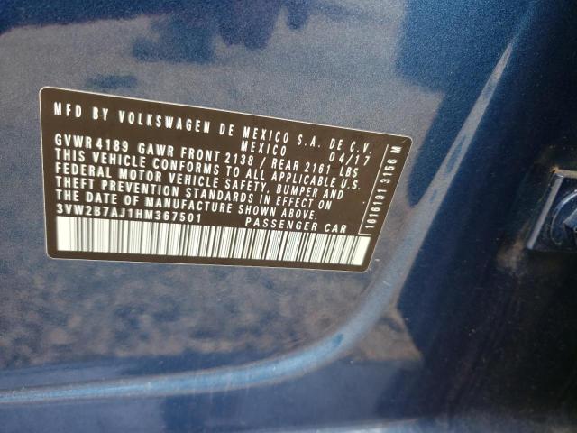 2017 VOLKSWAGEN JETTA S 3VW2B7AJ1HM367501