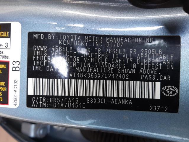 4T1BK36BX7U212402 Toyota Avalon Xl 2007. Фото: 9