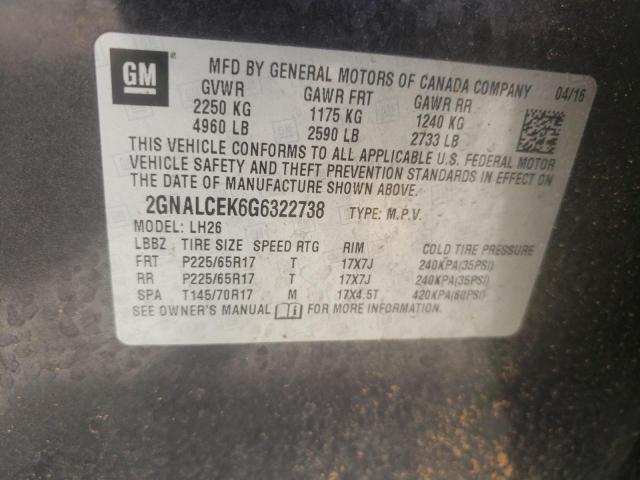 2016 CHEVROLET EQUINOX LT 2GNALCEK6G6322738