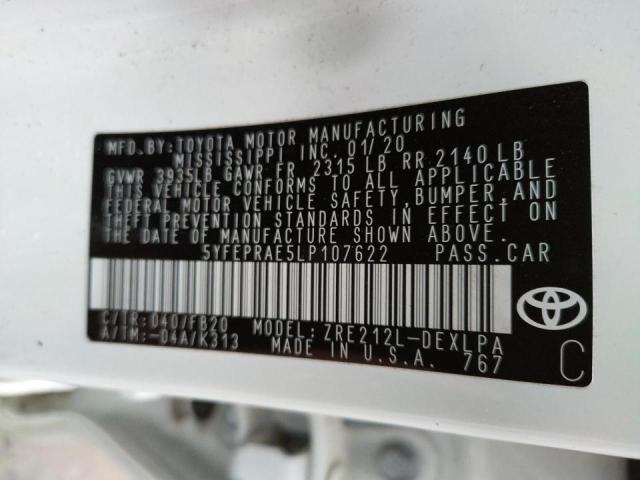 2020 TOYOTA COROLLA LE 5YFEPRAE5LP107622
