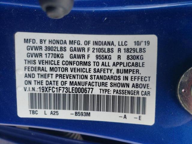 2020 HONDA CIVIC EXL 19XFC1F73LE000677