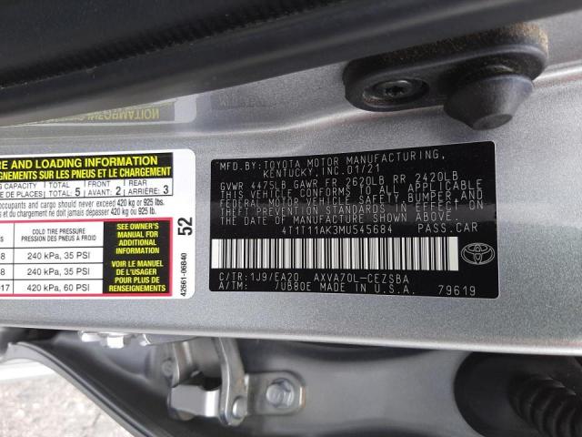 2021 TOYOTA CAMRY SE 4T1T11AK3MU545684