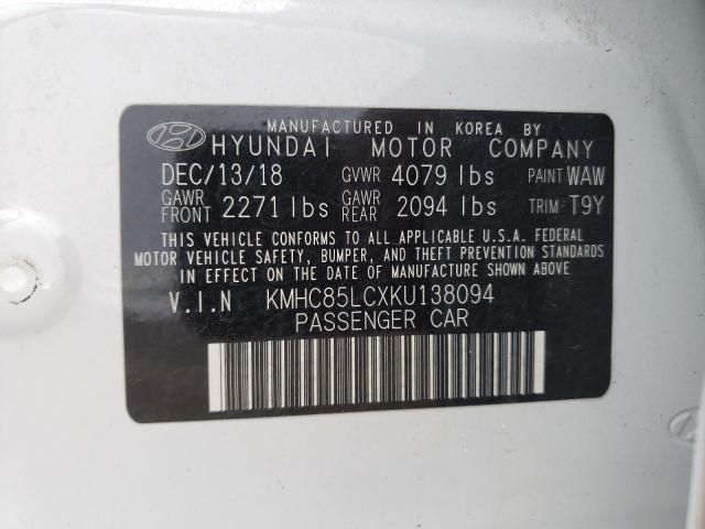 2019 HYUNDAI IONIQ LIMI KMHC85LCXKU138094