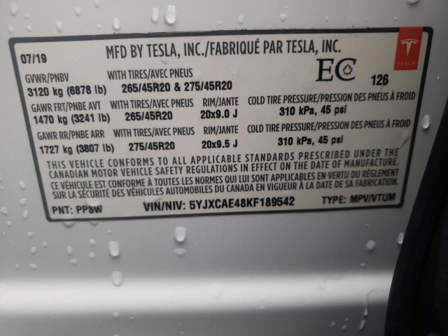2019 TESLA MODEL X 5YJXCAE48KF189542