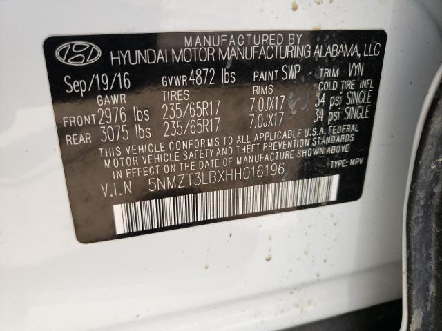 2017 HYUNDAI SANTA FE S 5NMZT3LBXHH016196