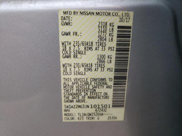 2018 NISSAN MURANO S 5N1AZ2MG3JN101501