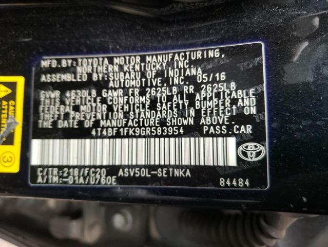 2016 TOYOTA CAMRY LE 4T4BF1FK9GR583954