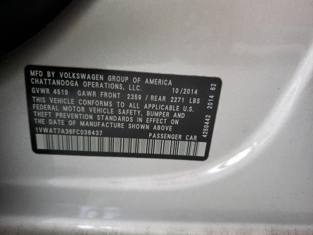 2015 VOLKSWAGEN PASSAT S 1VWAT7A36FC036437