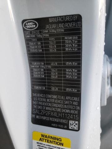 2020 LAND ROVER RANGE ROVE SALZP2FX4LH112415