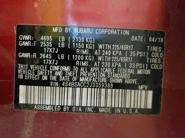 2018 SUBARU OUTBACK 2. 4S4BSACC2J3359389