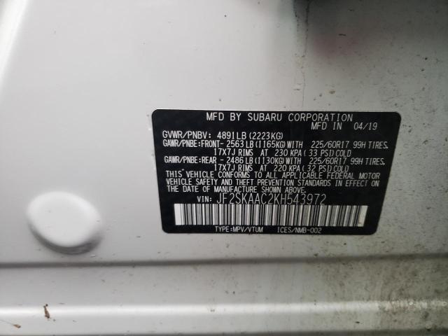 2019 SUBARU FORESTER JF2SKAAC2KH543972