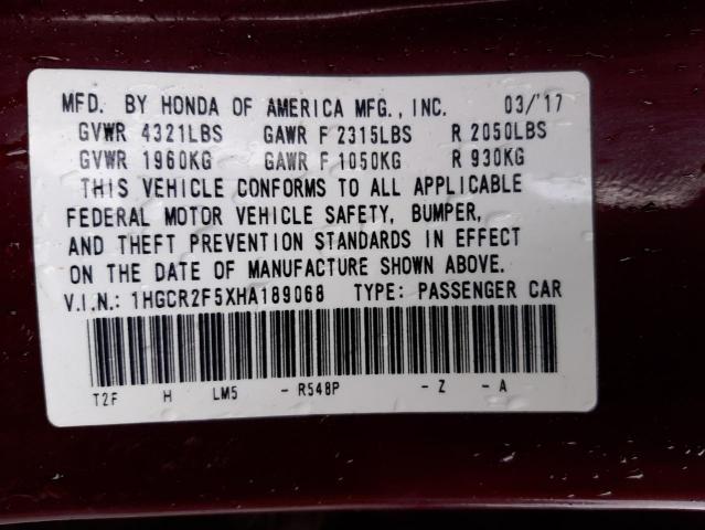 2017 HONDA ACCORD SPO 1HGCR2F5XHA189068