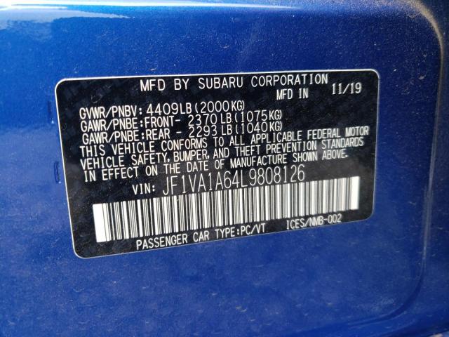 2020 SUBARU WRX JF1VA1A64L9808126