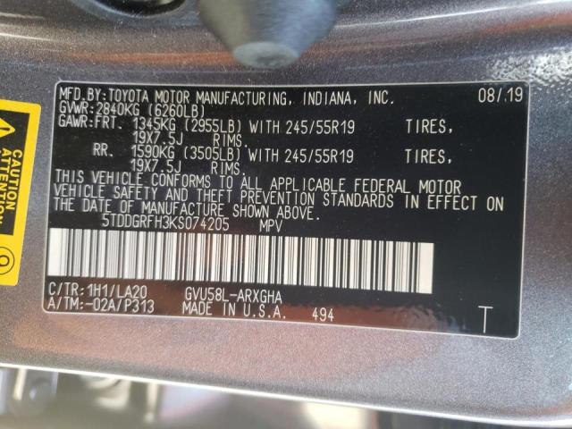 2019 TOYOTA HIGHLANDER 5TDDGRFH3KS074205