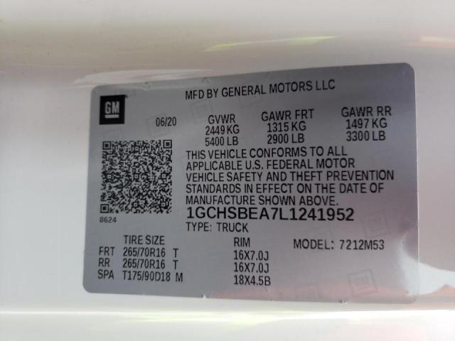 2020 CHEVROLET COLORADO 1GCHSBEA7L1241952