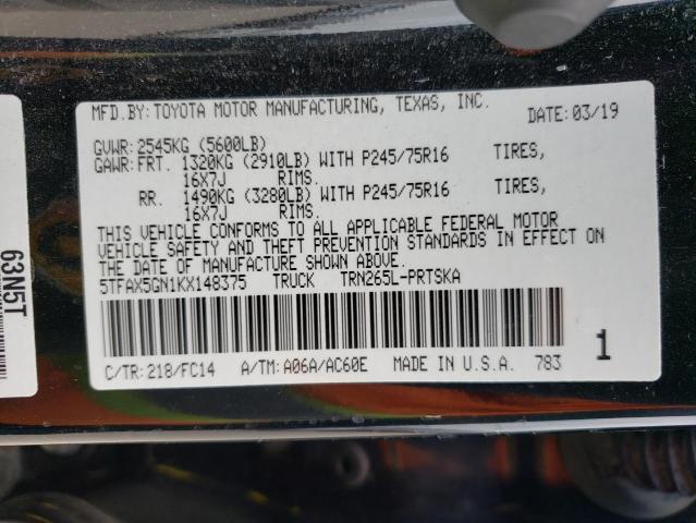 2019 TOYOTA TACOMA DOU 5TFAX5GN1KX148375