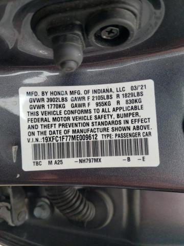 2021 HONDA CIVIC EXL 19XFC1F77ME009612