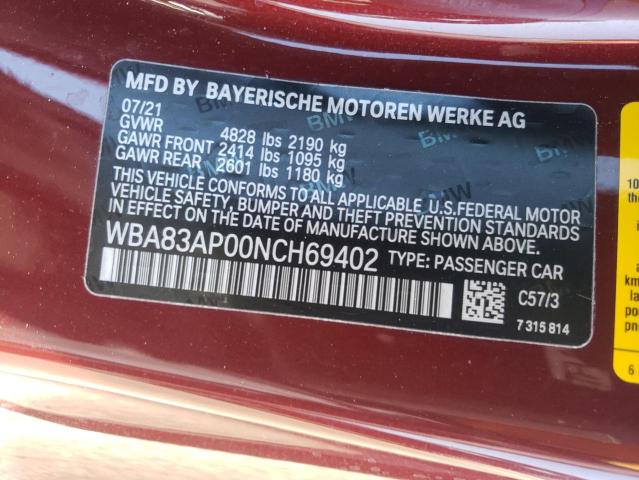 2022 BMW M440I WBA83AP00NCH69402