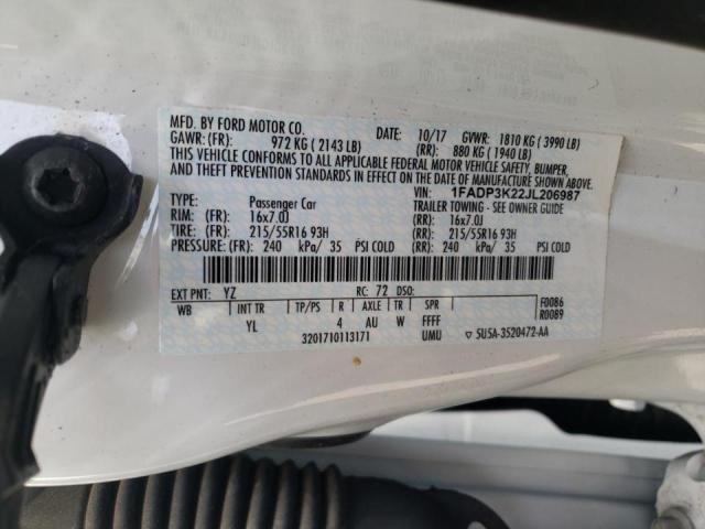 2018 FORD FOCUS SE 1FADP3K22JL206987