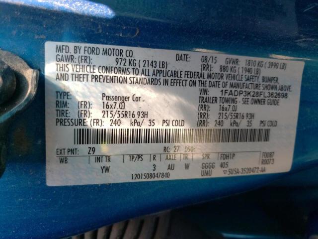 2015 FORD FOCUS SE 1FADP3K28FL362698