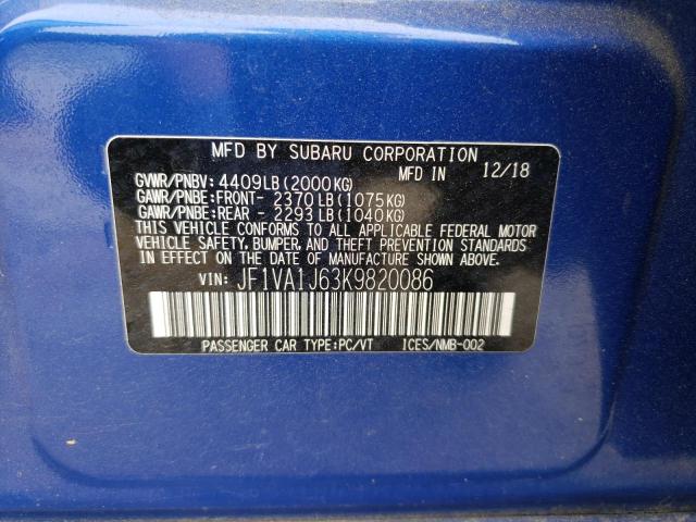 2019 SUBARU WRX LIMITE JF1VA1J63K9820086