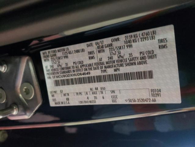 2017 FORD ESCAPE SE 1FMCU9GDXHUD64649