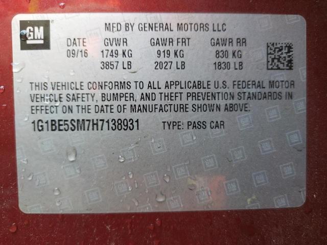 2017 CHEVROLET CRUZE LT 1G1BE5SM7H7138931