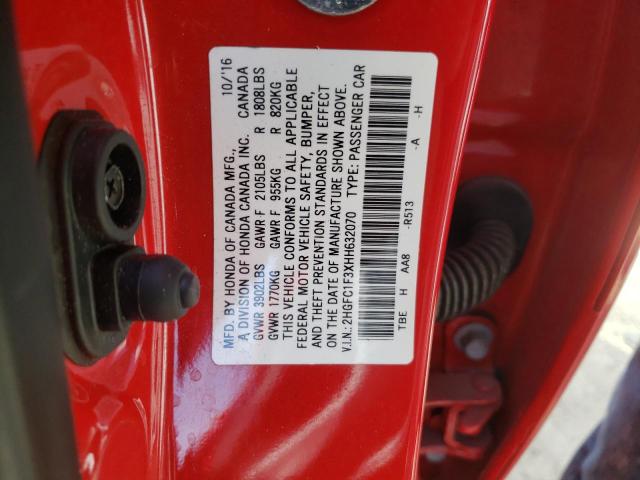 2017 HONDA CIVIC EX 2HGFC1F3XHH632070