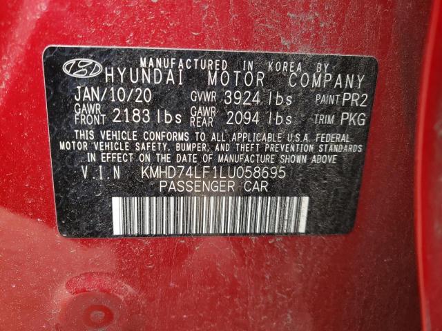 2020 HYUNDAI ELANTRA SE KMHD74LF1LU058695