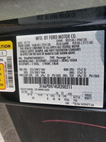 2016 FORD FUSION SE 3FA6P0H74GR200211