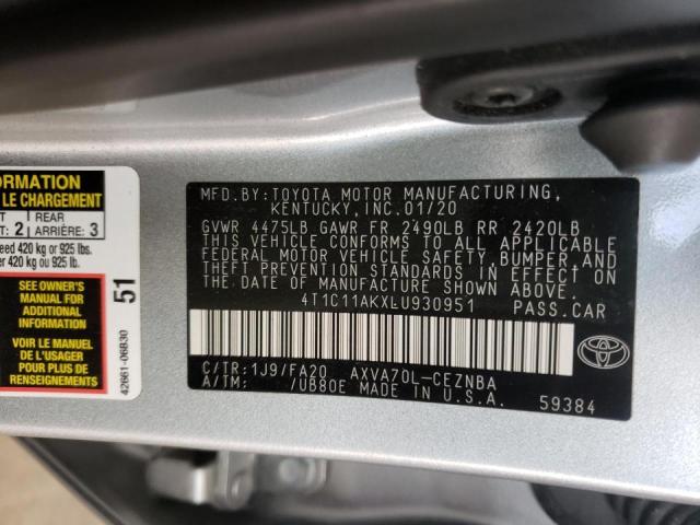2020 TOYOTA CAMRY LE 4T1C11AKXLU930951
