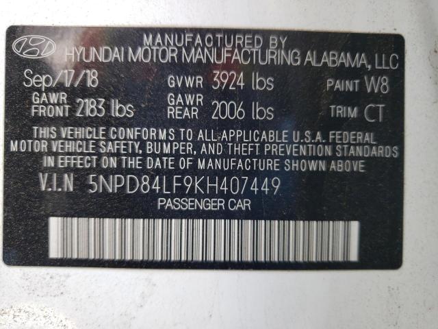 5NPD84LF9KH407449 Hyundai Elantra Se 2019. Фото: 9