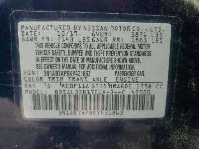 3N1AB7AP8KY431863 Nissan Sentra S 2019. Фото: 9