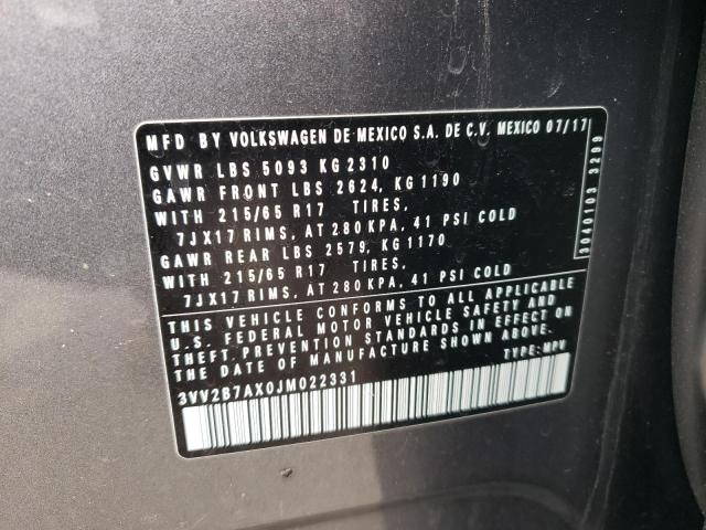 2018 VOLKSWAGEN TIGUAN SE 3VV2B7AX0JM022331