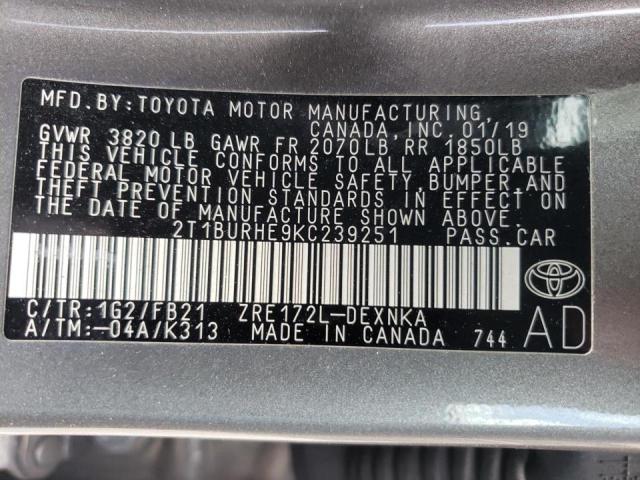 2T1BURHE9KC239251 Toyota Corolla L 2019. Фото: 9