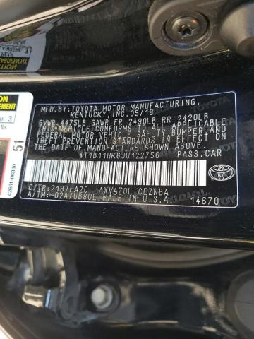 4T1B11HK6JU122756 Toyota Camry L 2018. Фото: 9