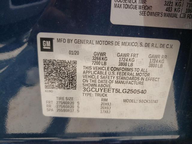 2020 CHEVROLET SILVRDO LT 3GCUYEET5LG250540