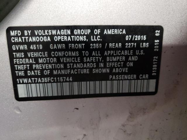 2015 VOLKSWAGEN PASSAT S 1VWAT7A35FC115744
