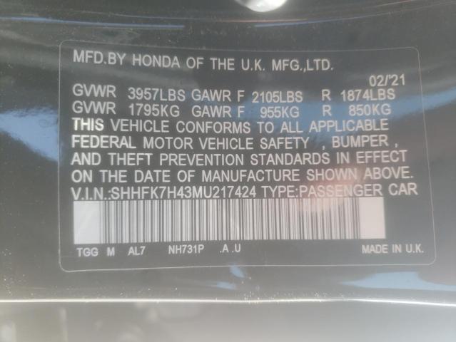 2021 HONDA CIVIC SPOR SHHFK7H43MU217424