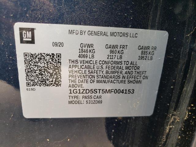 1G1ZD5ST5MF004153 Chevrolet Malibu Lt 2021. Фото: 9