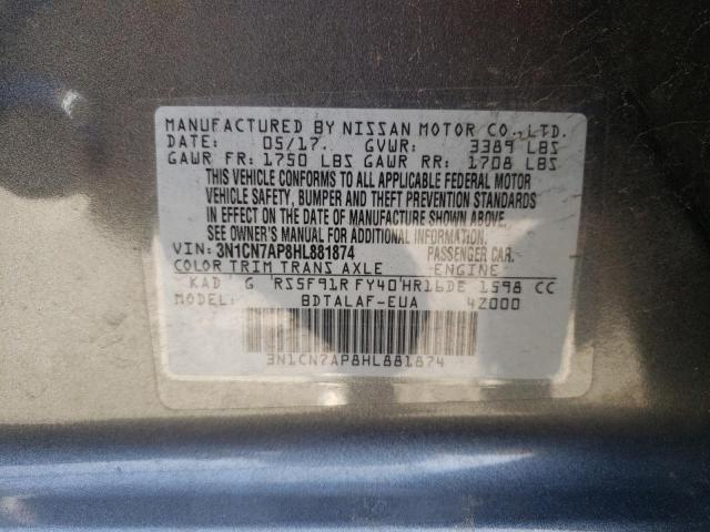 2017 NISSAN VERSA S 3N1CN7AP8HL881874