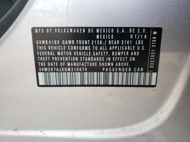 2016 VOLKSWAGEN JETTA S 3VW267AJXGM310670