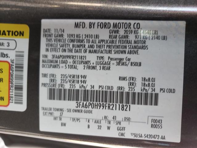 2015 FORD FUSION SE 3FA6P0H99FR211821