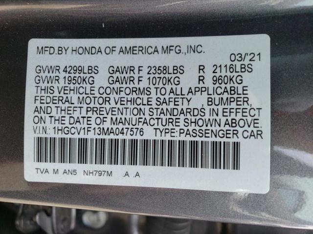 2021 HONDA ACCORD LX 1HGCV1F13MA047576