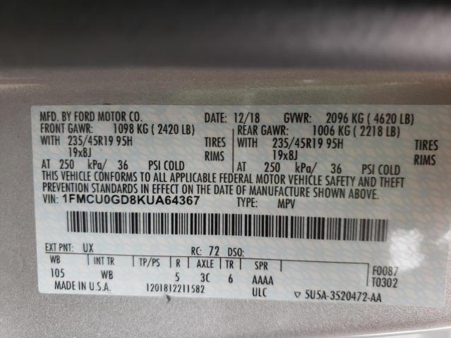 2019 FORD ESCAPE SE 1FMCU0GD8KUA64367