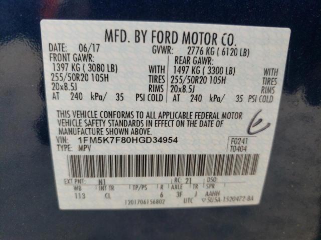 2017 FORD EXPLORER L 1FM5K7F80HGD34954