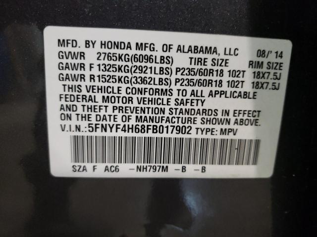 2015 HONDA PILOT EXL 5FNYF4H68FB017902