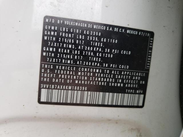 2019 VOLKSWAGEN TIGUAN S 3VV1B7AX6KM188396